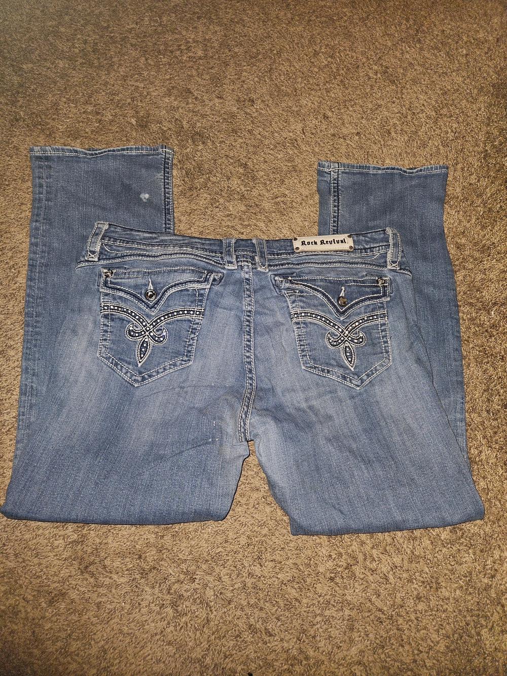 Rock Revival Women's Blue Embroidered Back Pocket Jeans 36x30